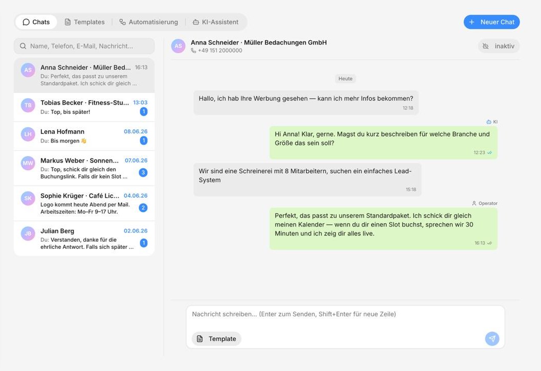 Oberfläche der WhatsApp-KI, Demodaten